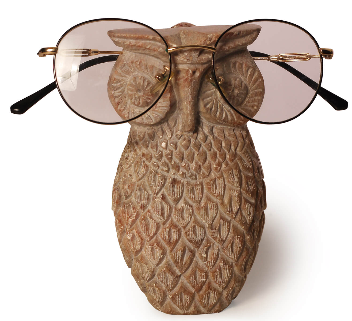 ArtistryBazaar Soapstone OWL Face Shaped Wooden Eyeglass Spectacle Display Stand Holder
